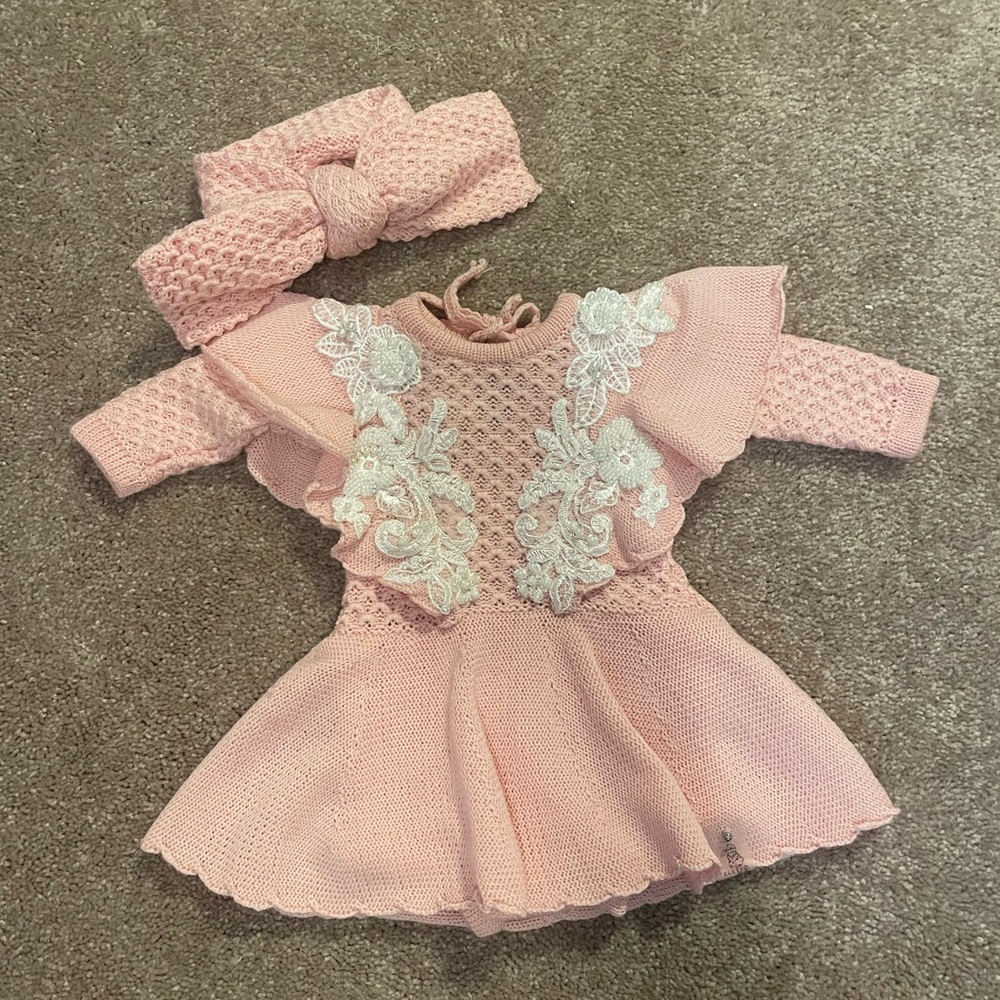 Pink Lace Ruffle Kids Dress with Headband